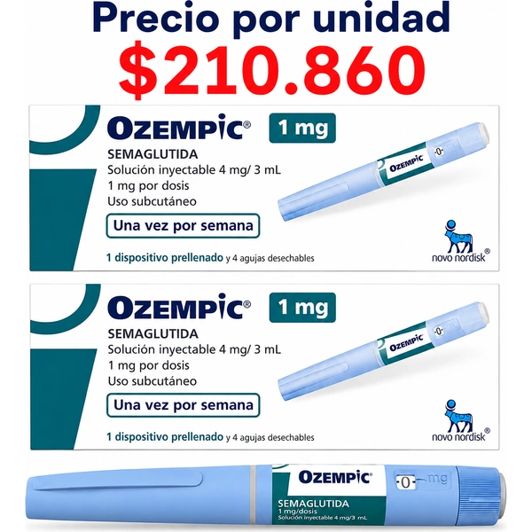 Pack 2 unidades Ozempic 1 mg Semaglutida 4 mg / 3 ml solución inyectable 1 Dispositivo Prellenado + 4 Agujas Desechables